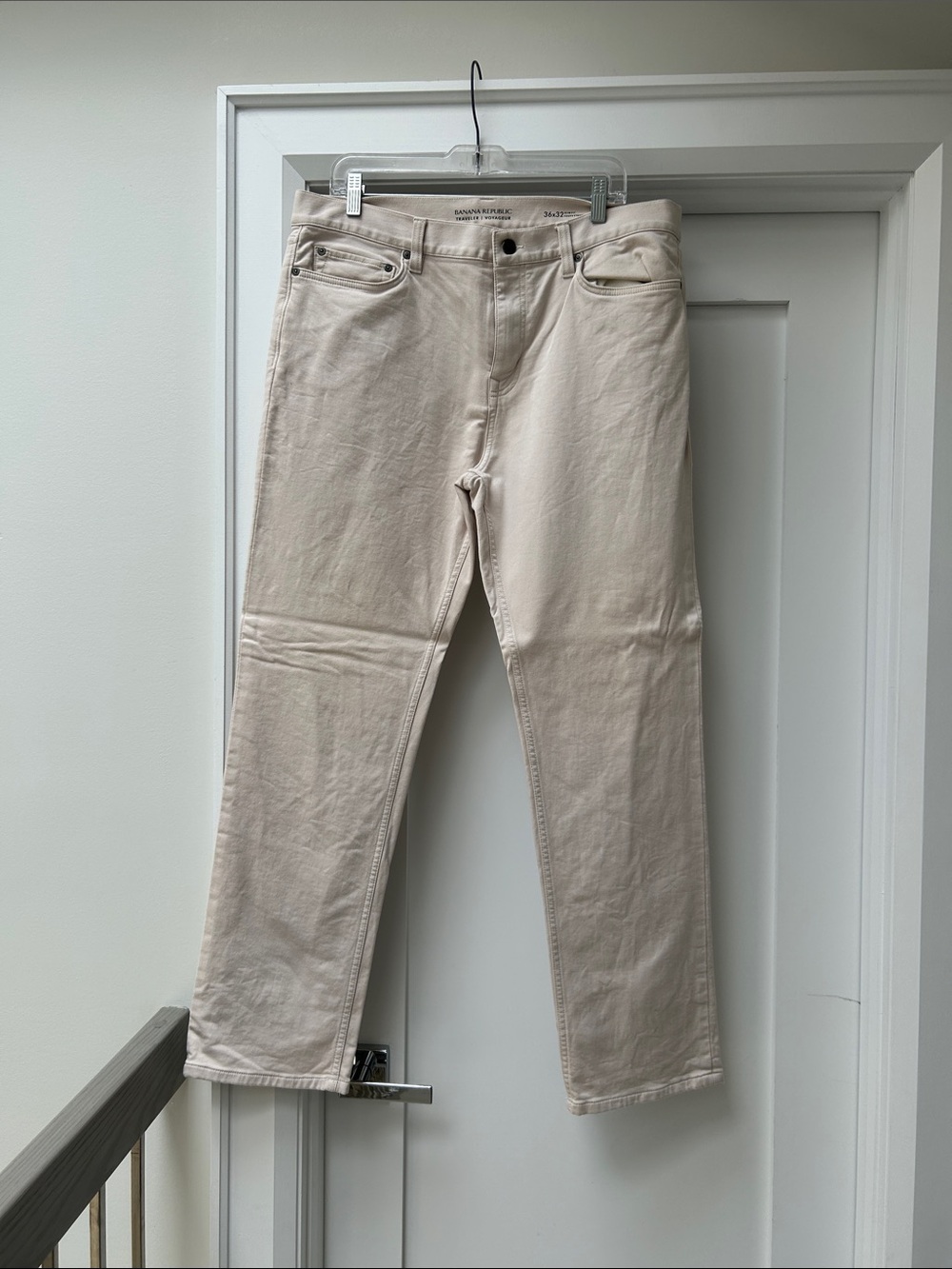 Banana Republic- Men's Beige Straight-Leg Traveler Pant